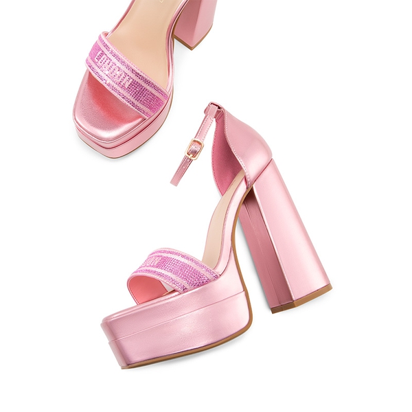 Rhinestone High-heel Platform Sandals - PINK - 4